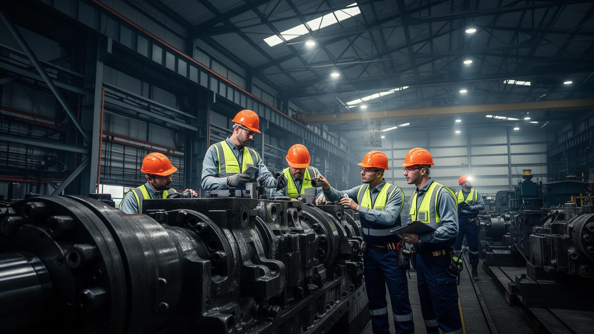 Equipe de engenharia em planta industrial